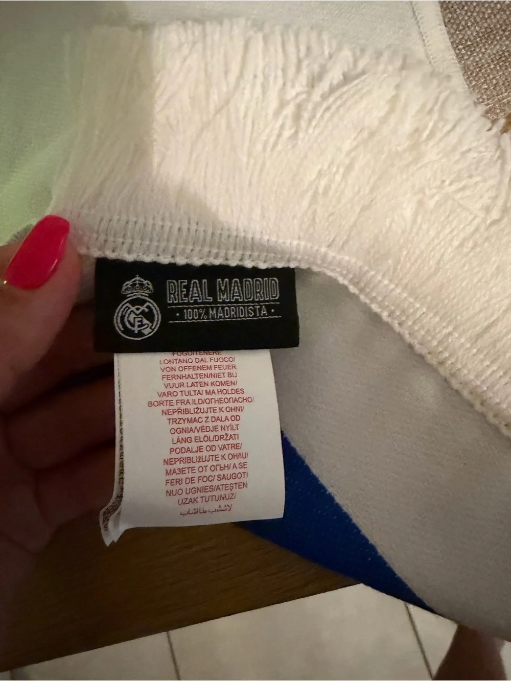 Hala Madrid Men’s White Scarf with Blue Script Logo